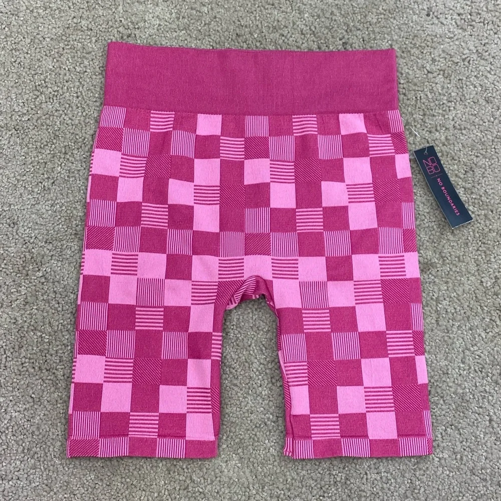 NWT Hot Pink Checkered Biker Short - Picture 2 of 2